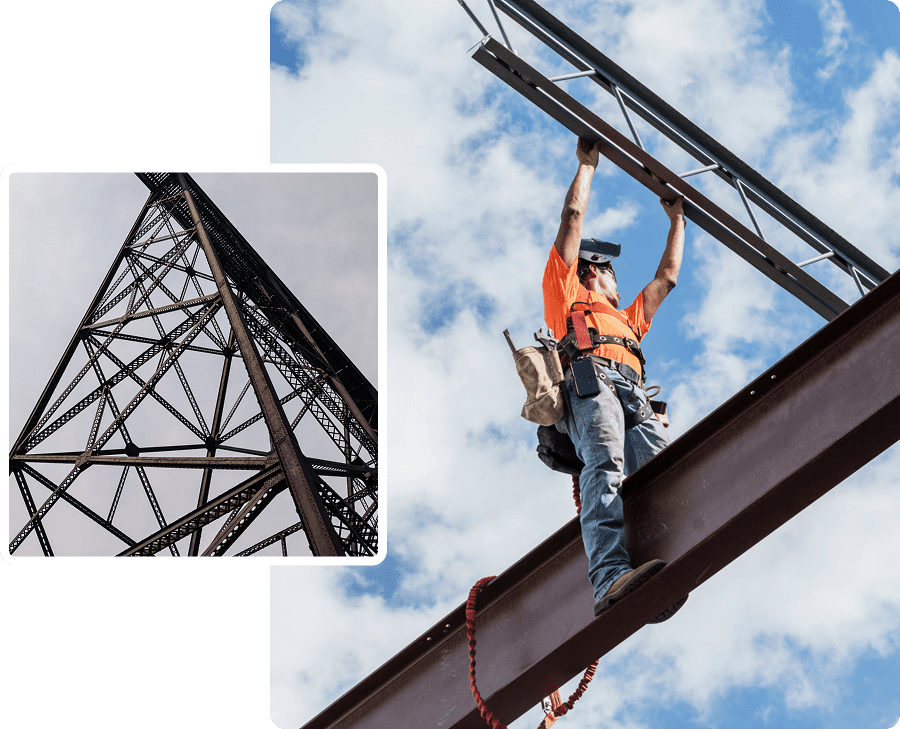 Worker assembling metal structure